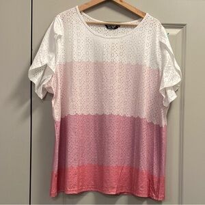 BloomChic Pink and White Ombre Eyelet Tee
